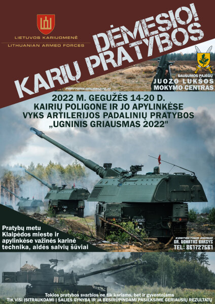 Informacija dėl artilerijos padalinių pratybų š. m. gegužės 14-20 d.